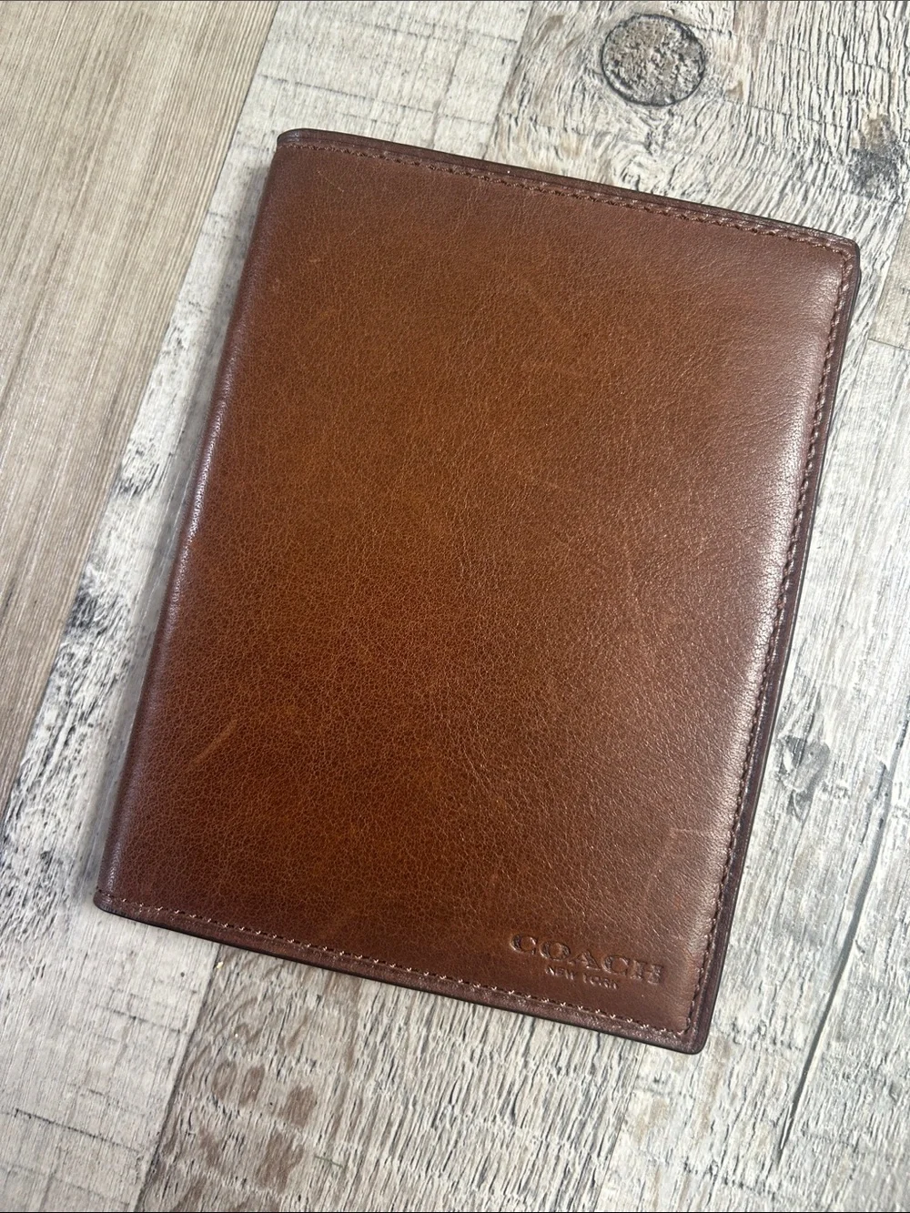 COACH Dark Saddle Sport Calf Leather Passport Case